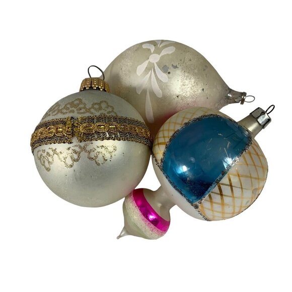 Vintage Mercury Glass Ornament Lot of 3 Retro Silver Gold Pink Blue AS FOUND
